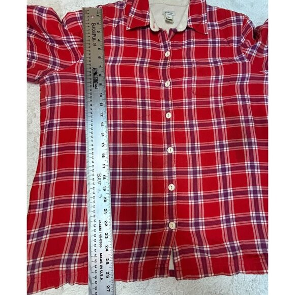 L.L. Bean Womens Button Fleece-Lined Flannel Shirt Jacket Large Red Plaid Casual - Picture 7 of 9